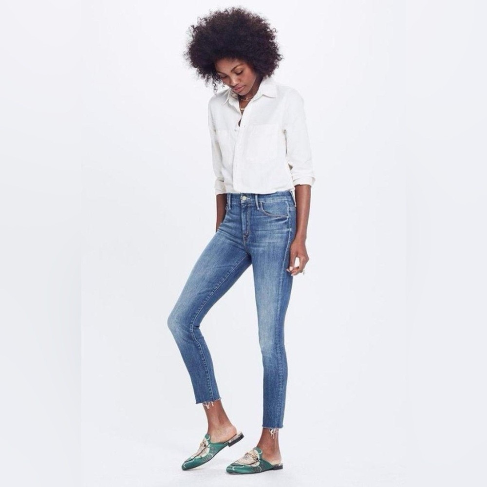 MOTHER High Waisted Looker Ankle Fray Skinny Jeans Womens 26 Blue Denim